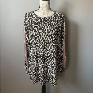Plus Leopard Long Sleeve Sweater with rose gold sequin accent